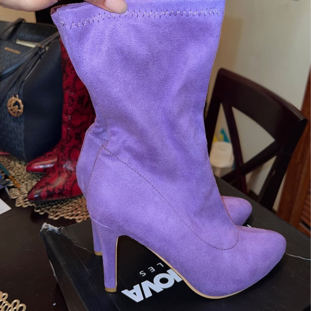Purple suede sock boots